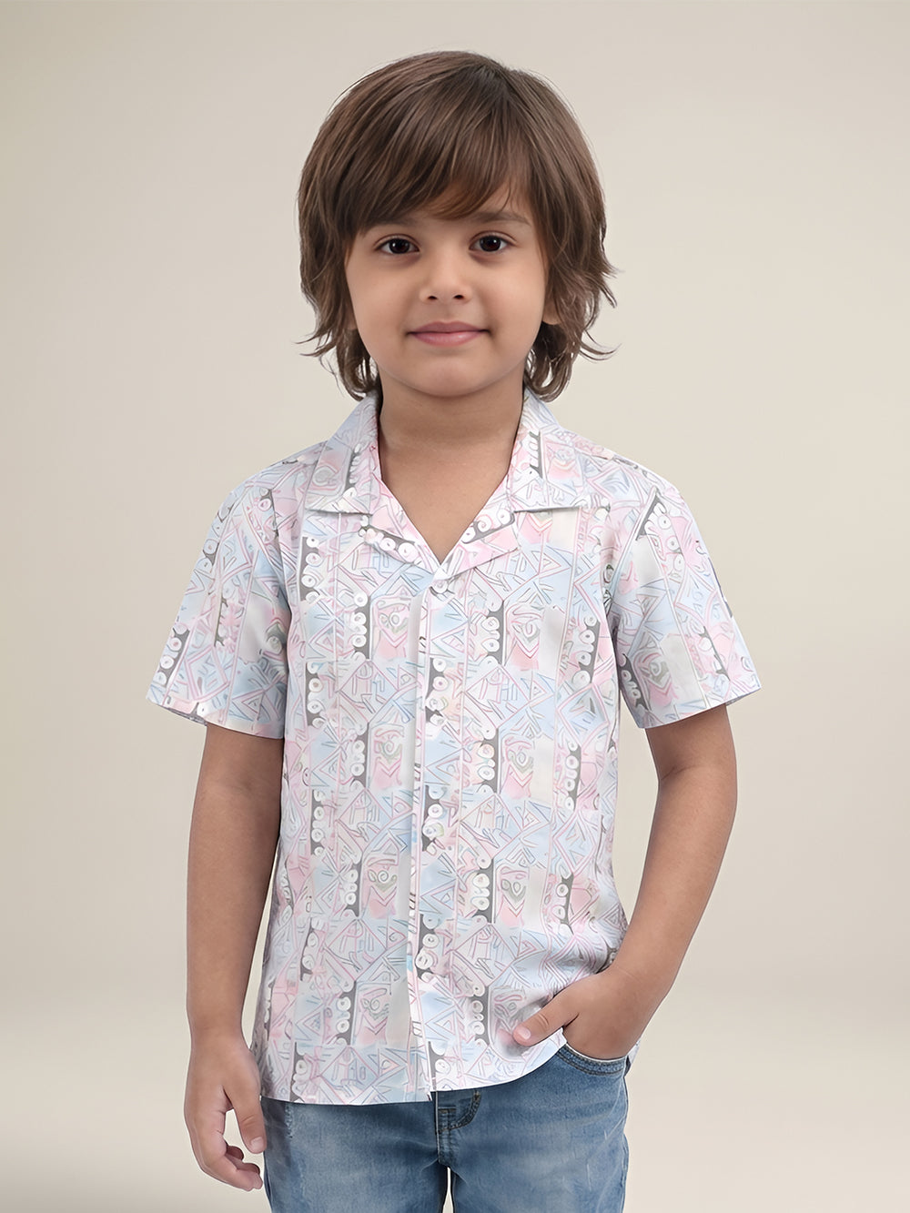 Polka Tots Half Sleeves Abstract print Shirt - Blue