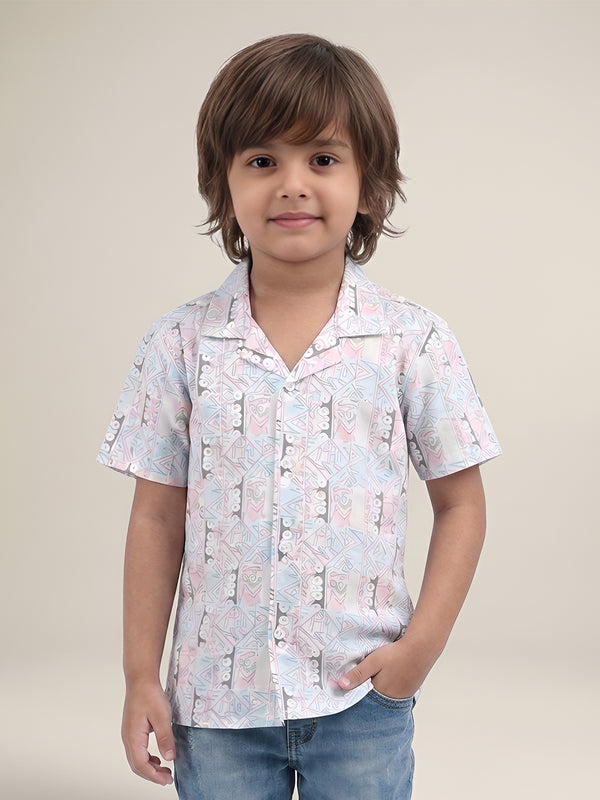 Polka Tots Half Sleeves Abstract print Shirt - Blue