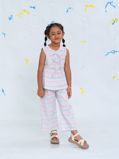 Polka Tots Sleeveless  Statement Bow Top & Bottom Set - Multicolour