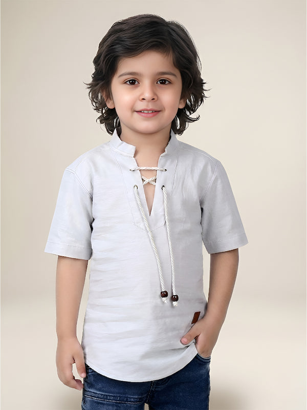 Polka Tots Half Sleeve Kids Kurta - Grey