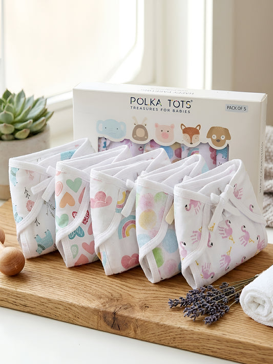 Polka Tots Newborn Pack of 5 100% Soft Muslin Cotton Nappy/Langot Set