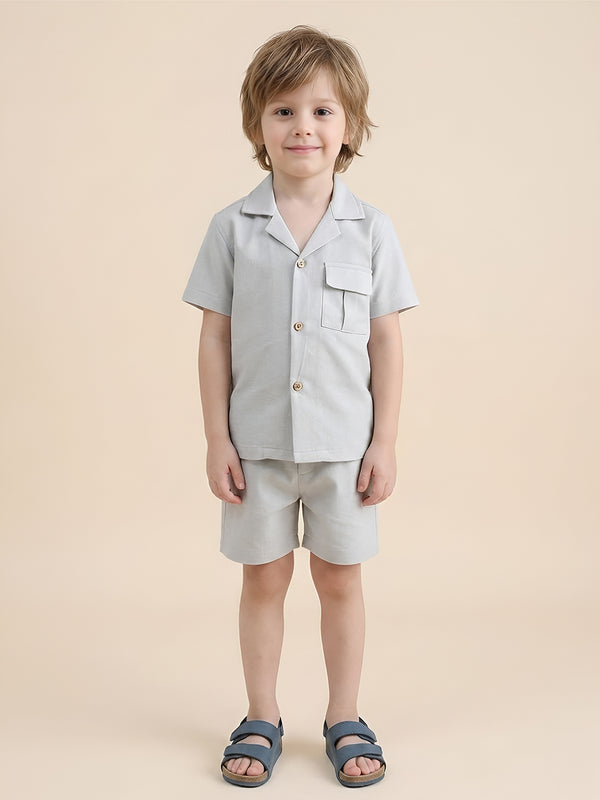 Polka Tots Half Sleeves Solid Co-ords - Grey