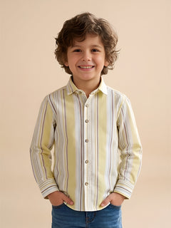 Polka Tots Full Sleeves Lining print Cotton Shirt - Yellow