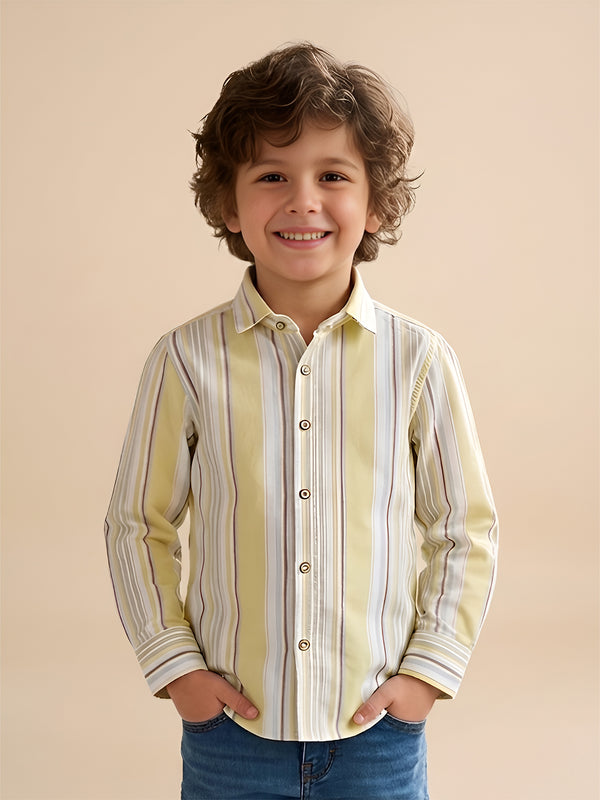 Polka Tots Full Sleeves Lining print Cotton Shirt - Yellow