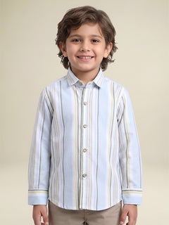 Polka Tots Full Sleeves Lining print Cotton Shirt - Blue
