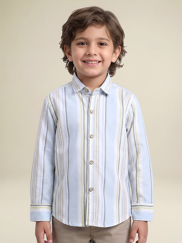 Polka Tots Full Sleeves Lining print Cotton Shirt - Blue