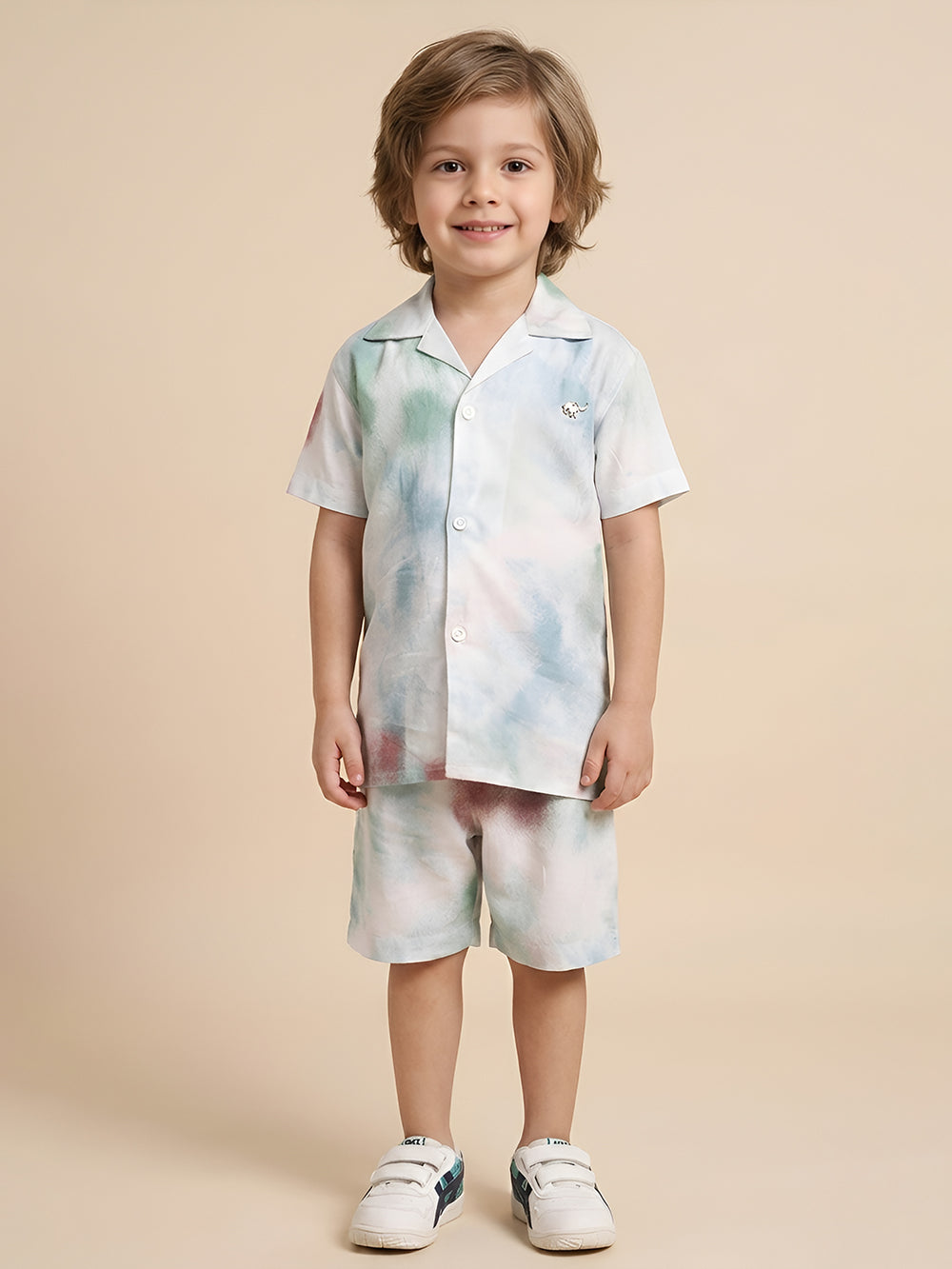 Polka Tots Cotton Half Sleeves Kids Shirt With Shorts/Co-ord-White