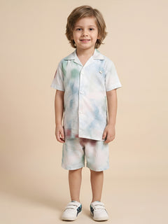 Polka Tots Cotton Half Sleeves Kids Shirt With Shorts/Co-ord-White