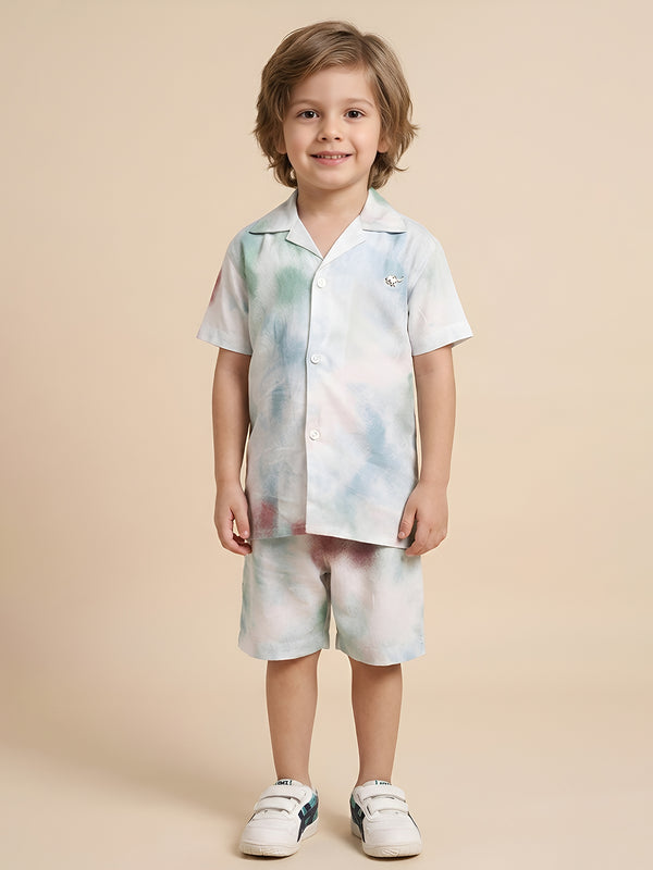 Polka Tots Cotton Half Sleeves Kids Shirt With Shorts/Co-ord-White
