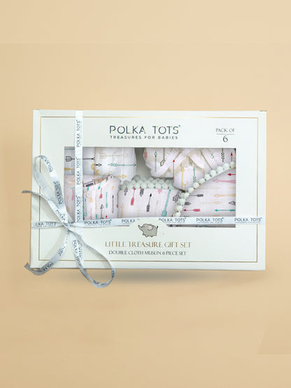 Polka Tots Newborn Pack of 6 100% Soft Double-Layer Muslin Cotton Essentials Gift Box – Cupid Print