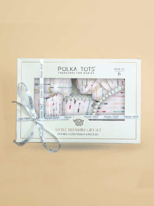 Polka Tots Newborn Pack of 6 100% Soft Double-Layer Muslin Cotton Essentials Gift Box – Cupid Print