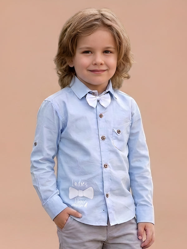 Polka Tots Full sleeves Ladies I Have arrived print shirt with white bow - Blue
