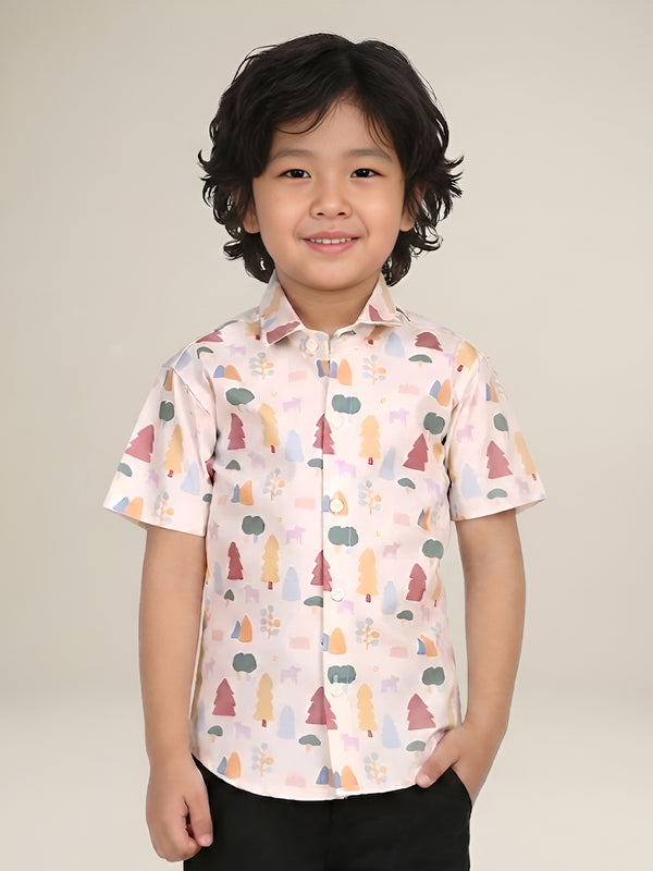 Polka Tots Half Sleeves Trees print Shirt - Off White