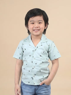 Polka Tots Half Sleeves Palm Tree print Shirt - Light Green