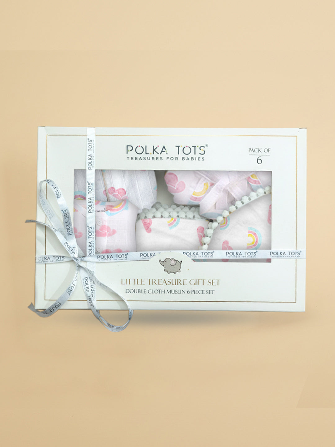 Polka Tots Newborn Pack of 6 100% Soft Double-Layer Muslin Cotton Essentials Gift Box - Rainbow Mist Print