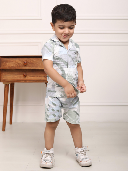 Polka Tots Cotton Half Sleeves Shirt With Shorts/Co-ord-White