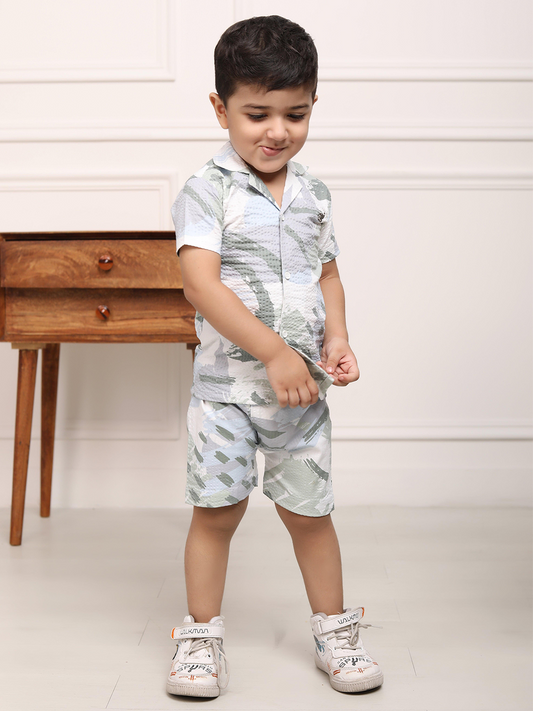 Polka Tots Cotton Half Sleeves Shirt With Shorts/Co-ord-White