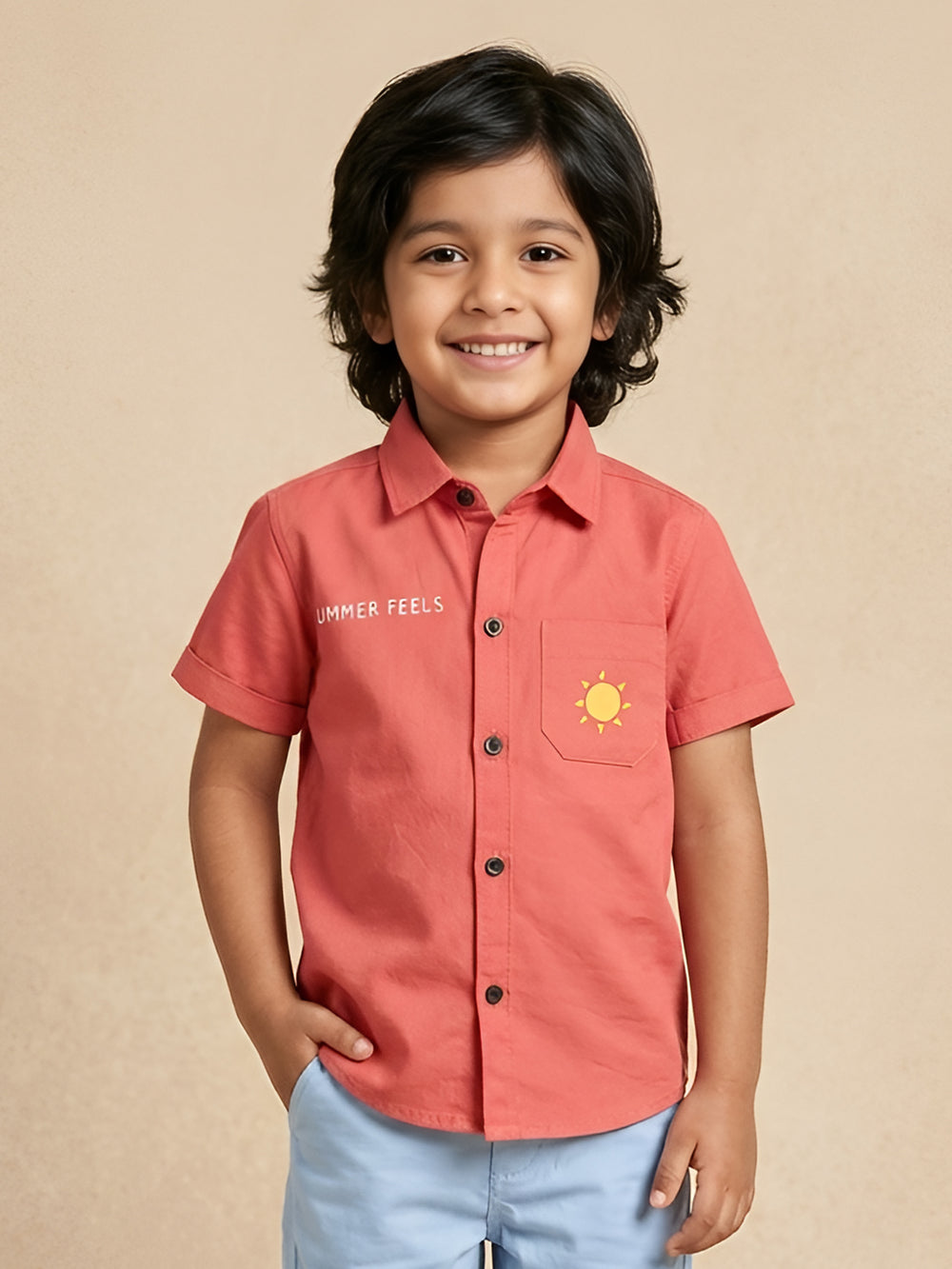 Polka Tots Half Sleeves Text Print Detailing Shirt - Red
