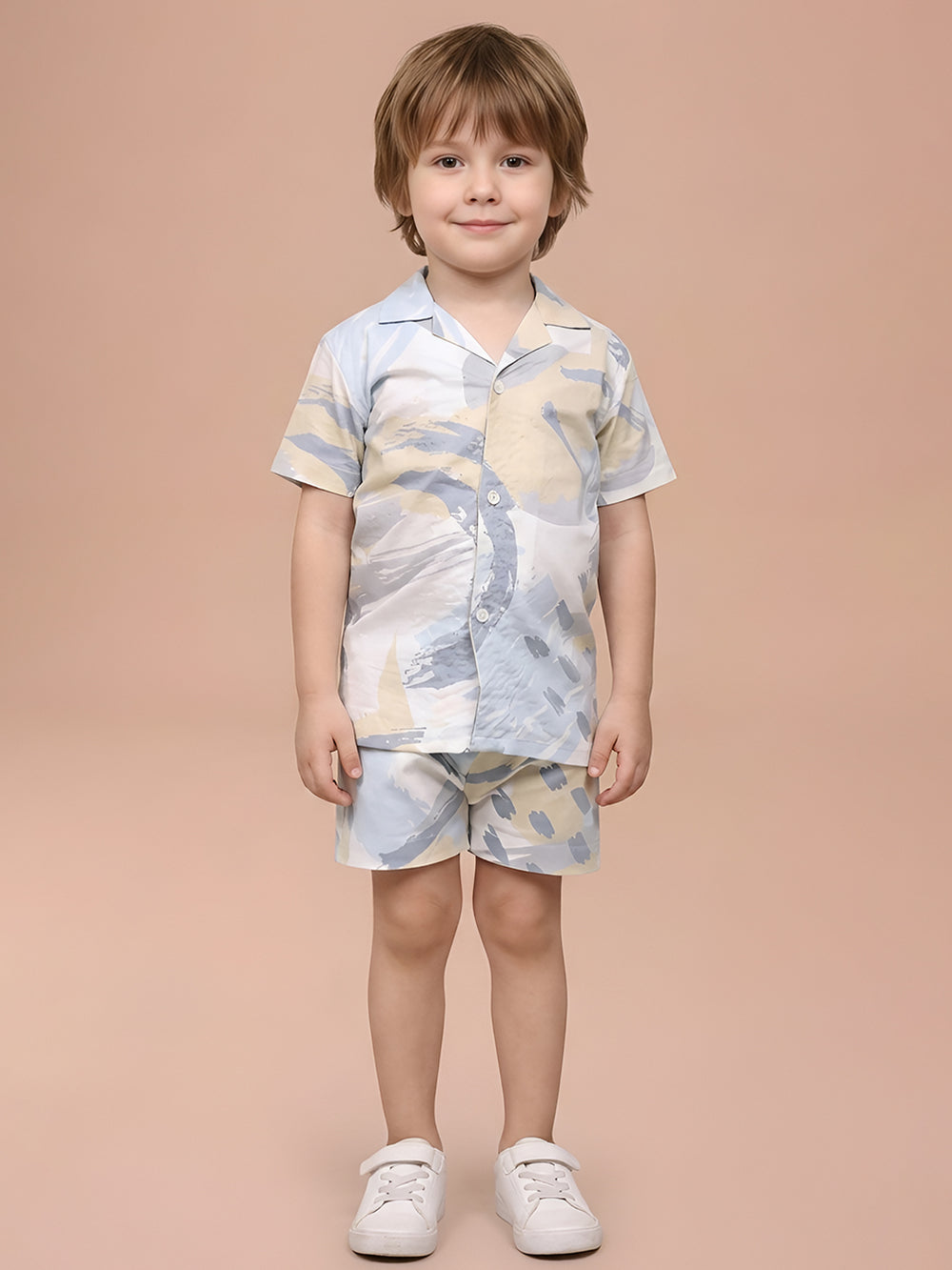 Polka Tots Cotton Half Sleeves kids Shirt With Shorts/Co-ord - Blue and Yellow