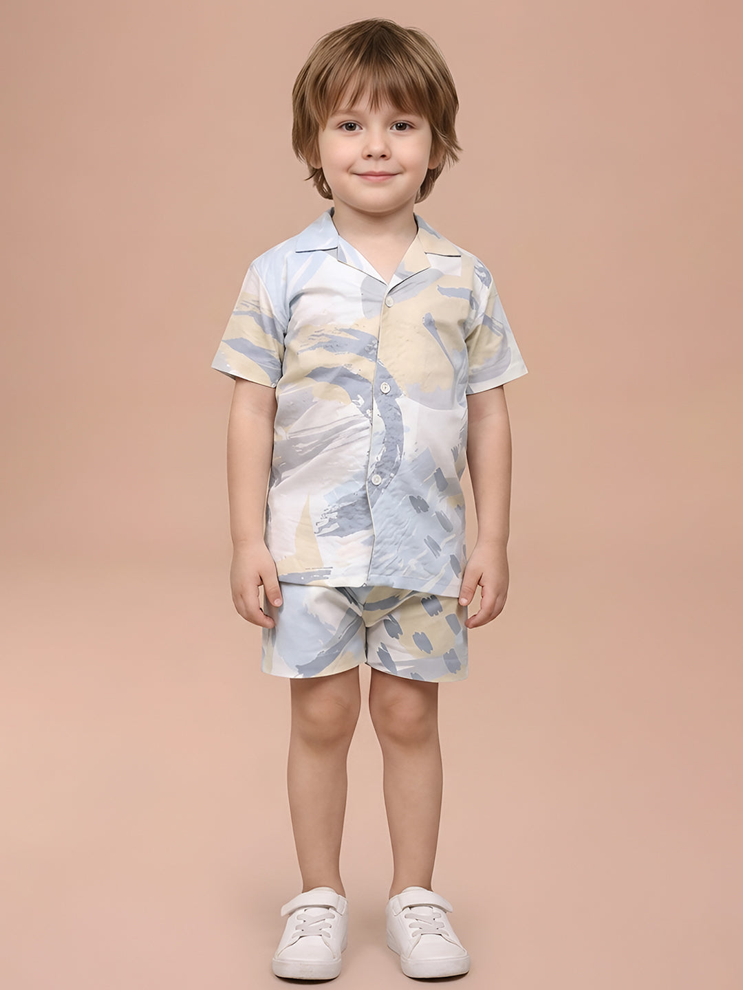 Polka Tots Cotton Half Sleeves kids Shirt With Shorts/Co-ord - Blue and Yellow