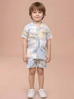 Polka Tots Cotton Half Sleeves kids Shirt With Shorts/Co-ord - Blue and Yellow