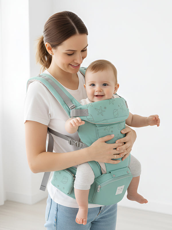 Polka Tots 6-in-1 Baby Carrier with Detachable Hip Seat, Lumbar Support & Cushioning (Shell Green)