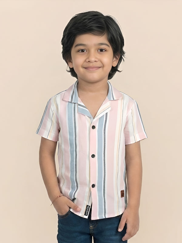 Polka Tots Half Sleeve Stripes Shirt - Pink