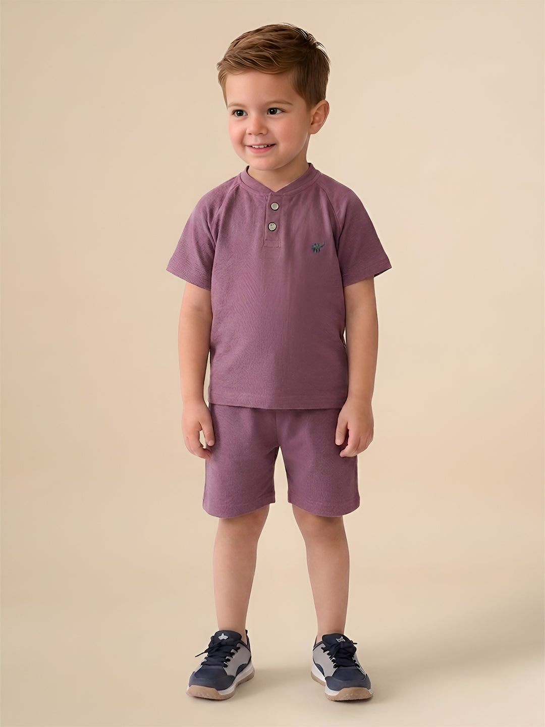 Polka Tots Half Sleeves Solid T-Shirt Shorts - Maroon