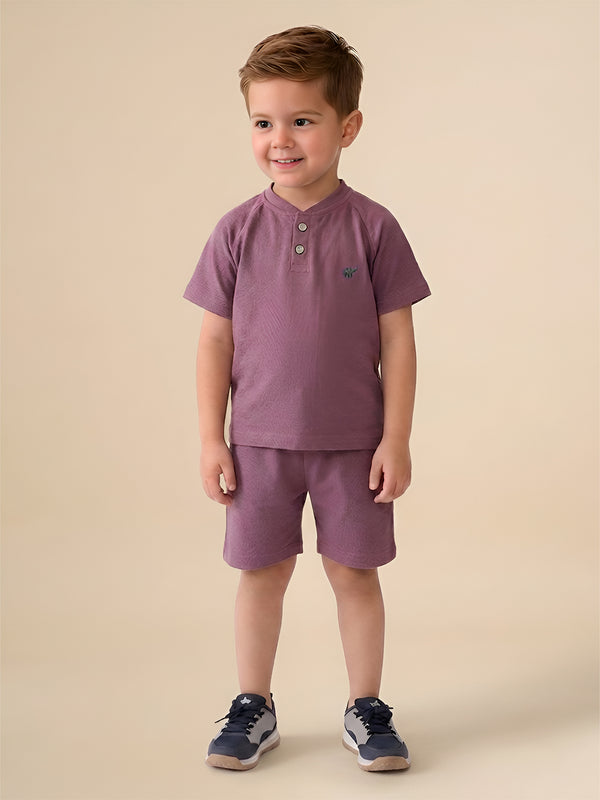 Polka Tots Half Sleeves Solid T-Shirt Shorts - Maroon