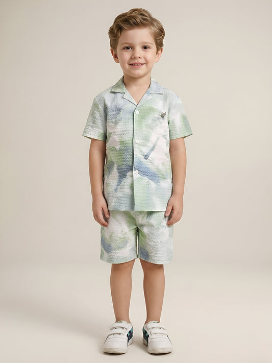 Polka Tots Cotton Half Sleeves Kids Shirt With Shorts/Co-ord - White