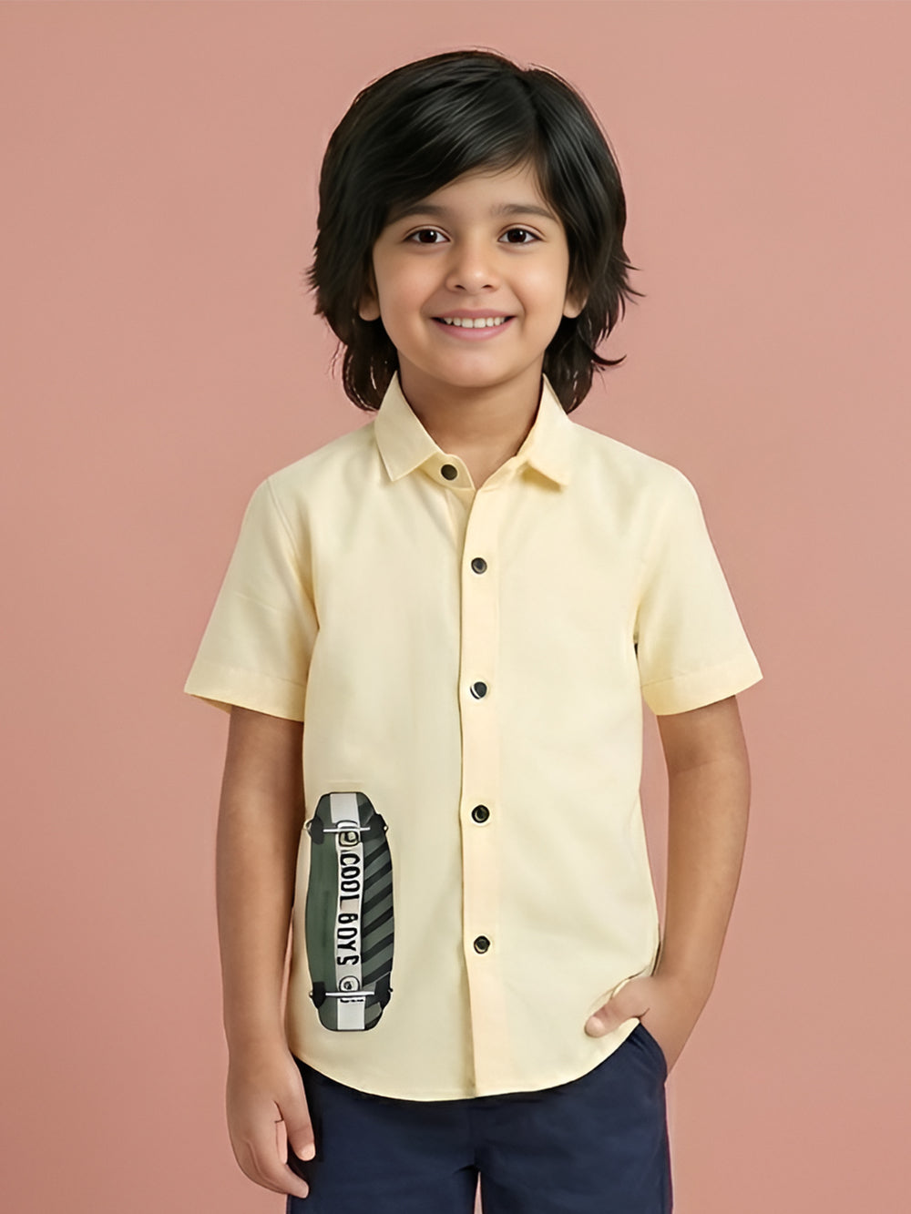 Polka Tots Cotton Regular Fit Half Sleeve Cool Boys HD Print Shirt - Yellow