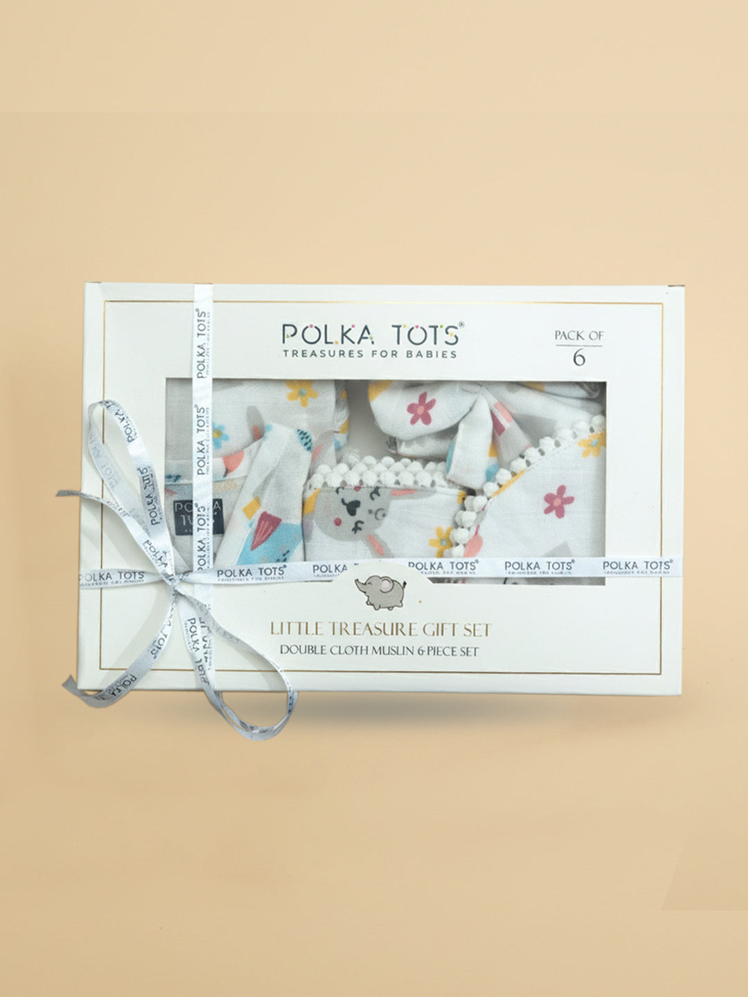 Polka Tots Newborn Pack of 6 100% Soft Double-Layer Muslin Cotton Essentials Gift Box - Hello Baby Print