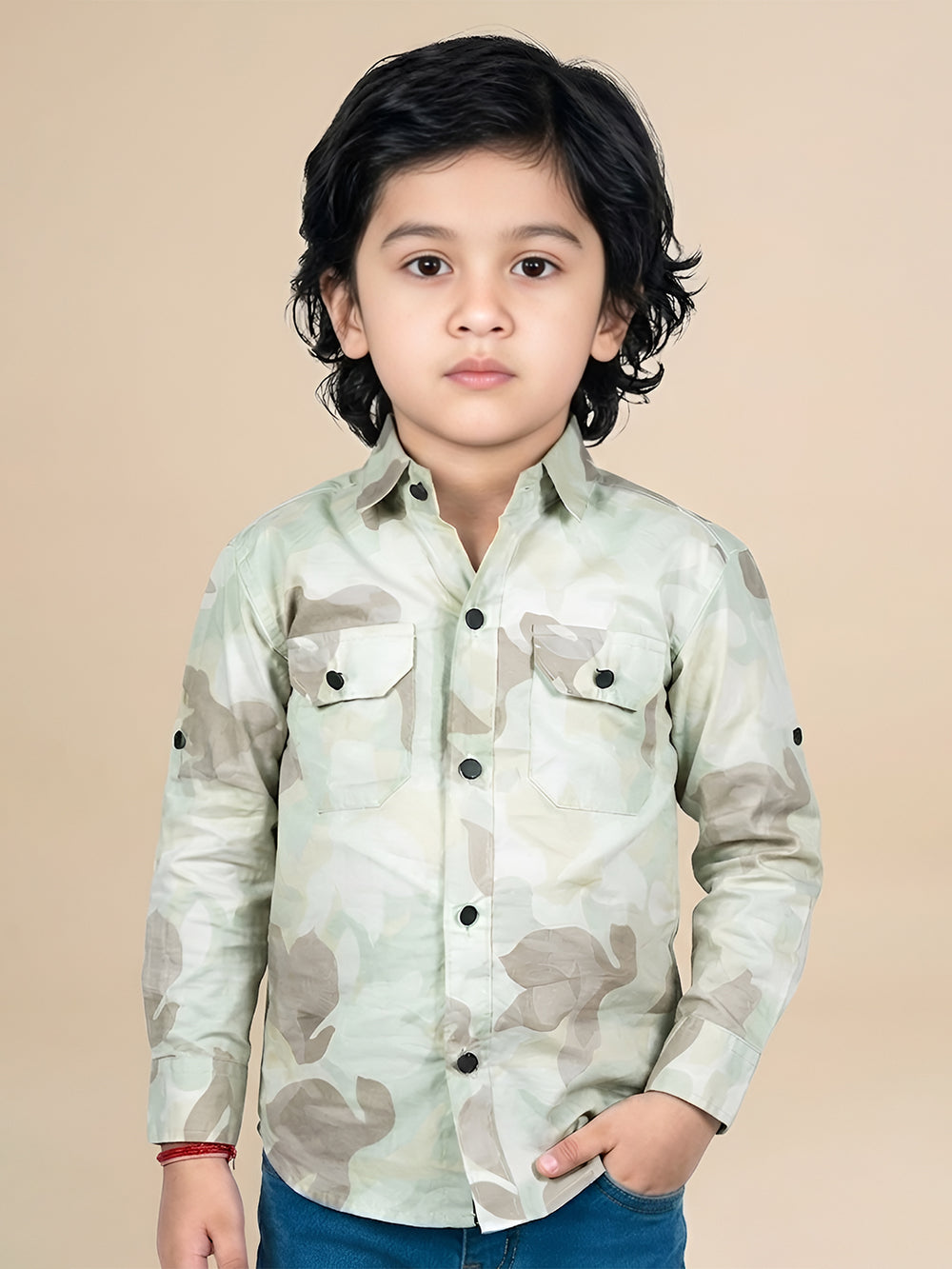 Polka Tots Full sleeve camouflage shirt - Green