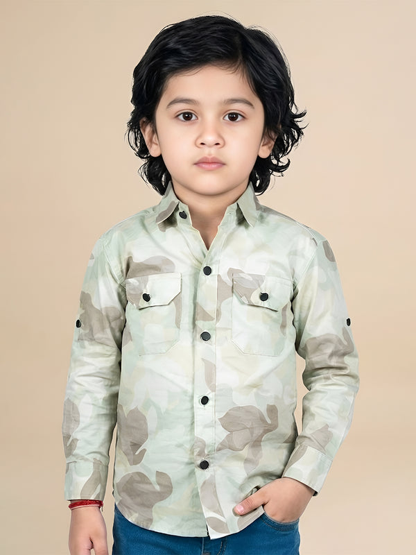 Polka Tots Full sleeve camouflage shirt - Green