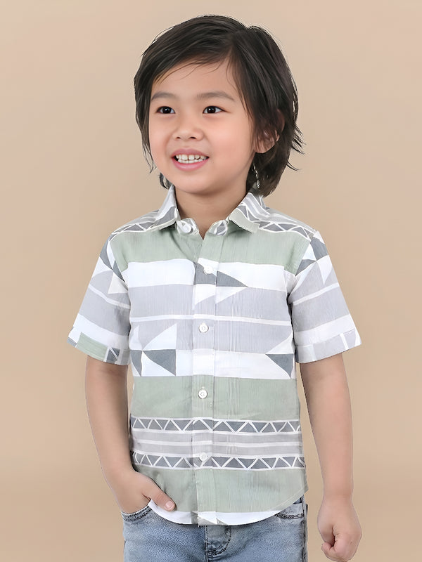 Polka Tots Half Sleeves Abstract print Shirt - Green