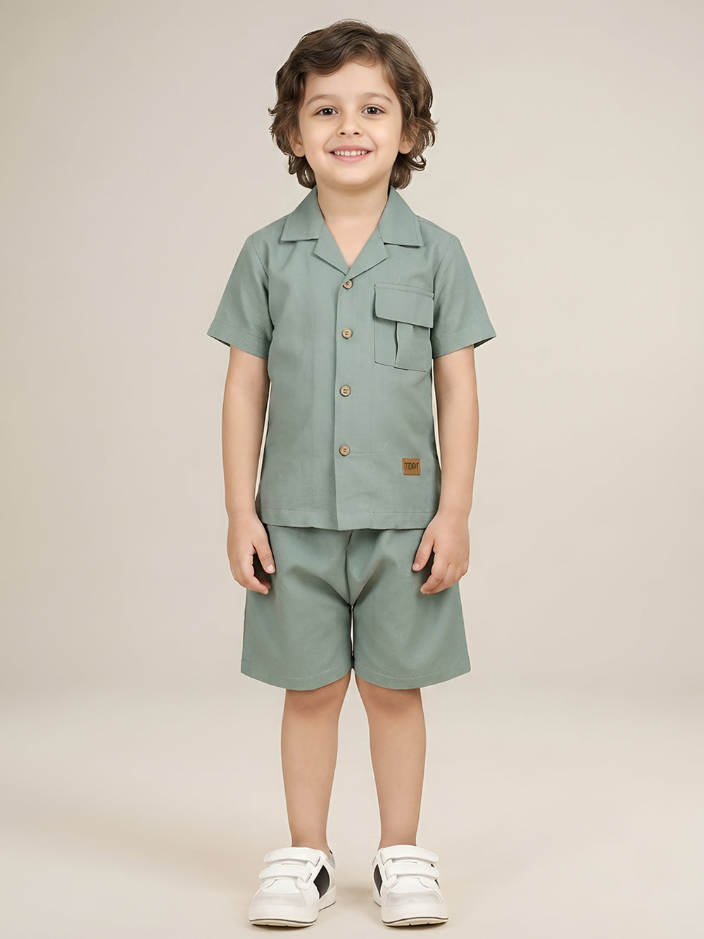 Polka Tots Half Sleeves Solid Co-ords - Turquoise