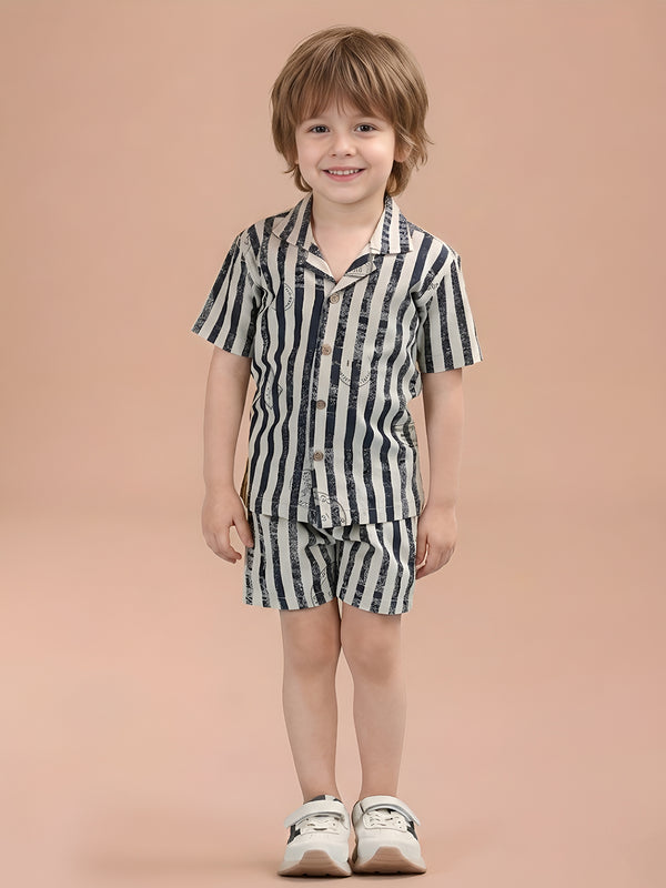 Polka Tots Half Sleeves Lining print Co-ords - Navy