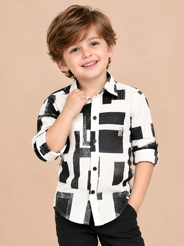 Polka Tots Full Sleeves Geometric print Shirt - Black