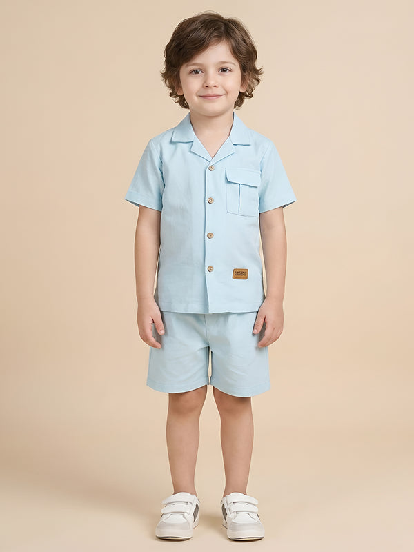 Polka Tots Half Sleeves Solid Co-ords - Blue