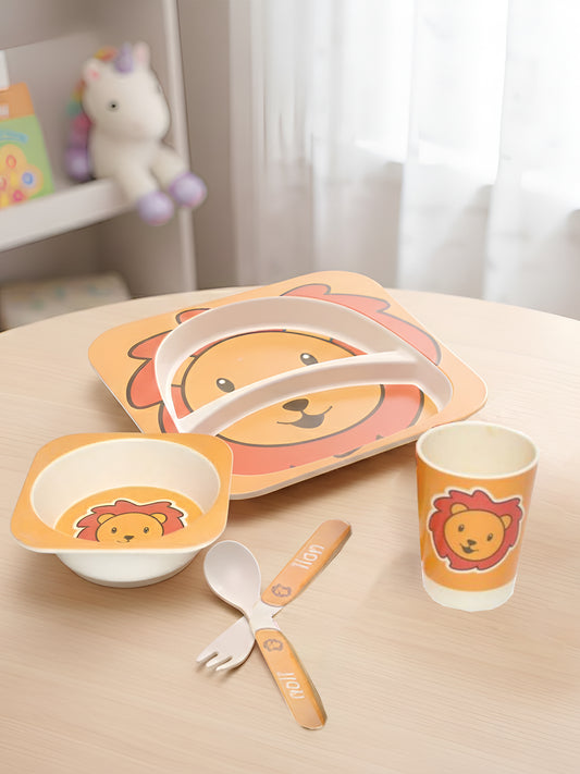 Eco Friendly 5 Pieces Bamboo Fiber Kids Dinner Set (Lion)