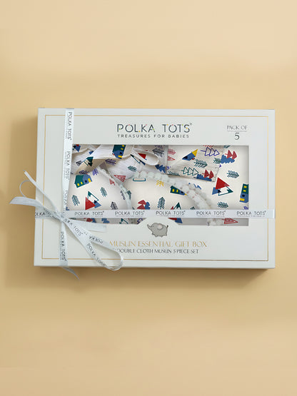 Polka Tots Newborn Pack of 5 100% Soft Double-Layer Muslin Cotton Essentials Gift Box – Tiny Town Print