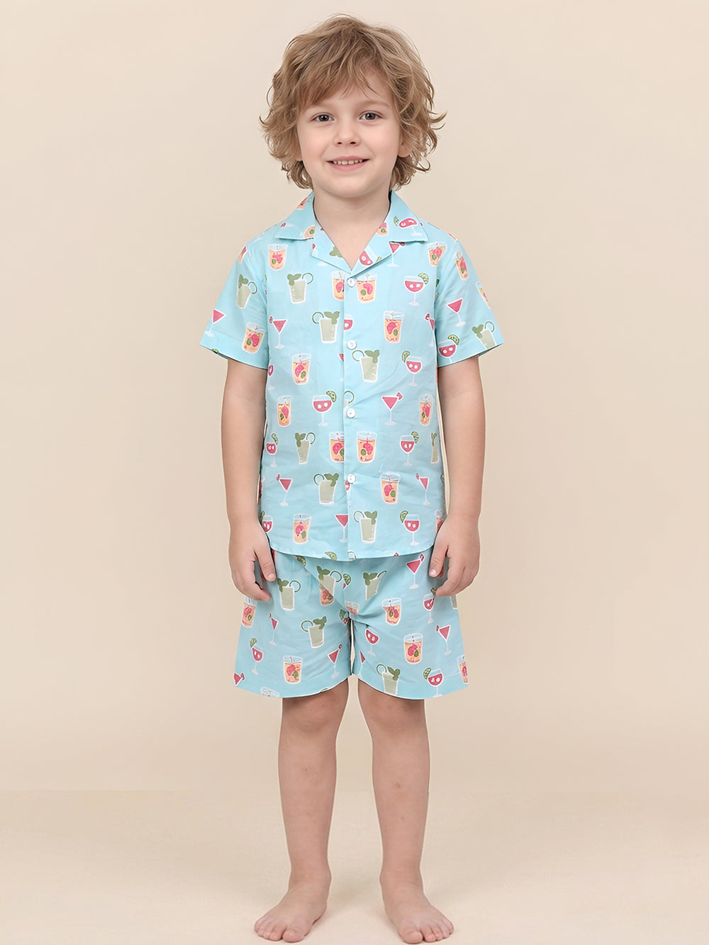Polka Tots Half Sleeves Juice print Co-ord Shorts - Blue