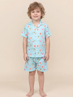Polka Tots Half Sleeves Juice print Co-ord Shorts - Blue