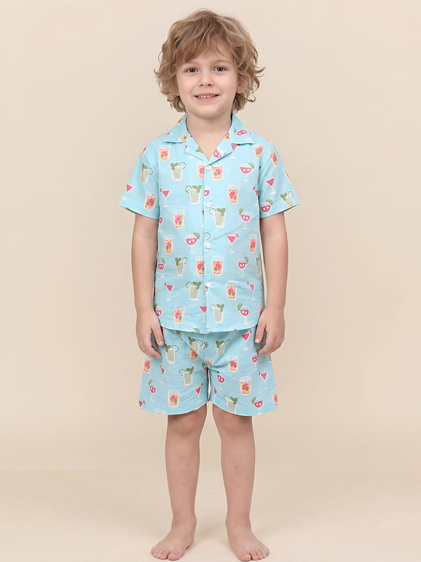 Polka Tots Half Sleeves Juice print Co-ord Shorts - Blue