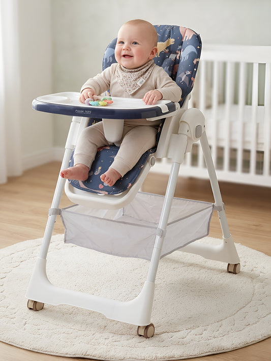 Polka Tots Twist n’ Taste 3 in 1 Convertible Dino Design High Chair - (Blue)