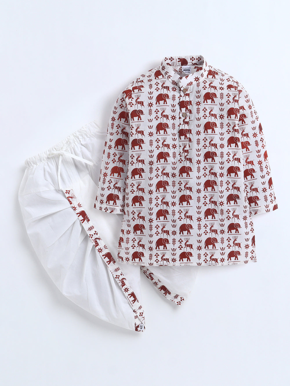 Polka Tots Full Sleeve Varli Print Kurta Dhoti- Maroon