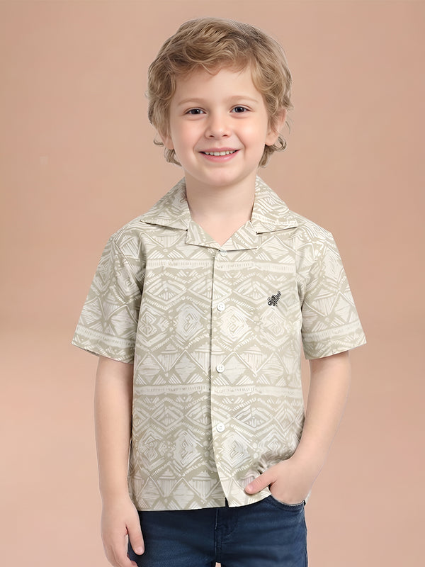 Polka Tots Half Sleeve Abstract print Shirt - Green