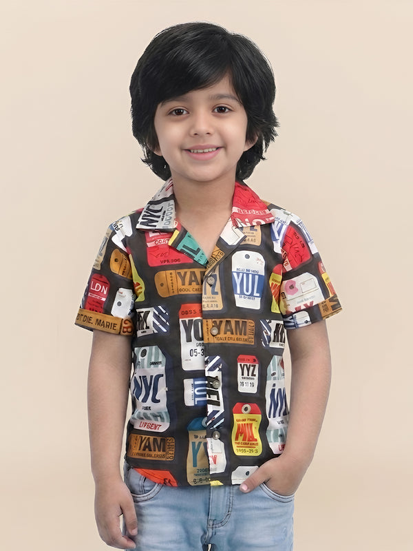 Polka Tots Half Sleeves Graphic print Shirt - Black