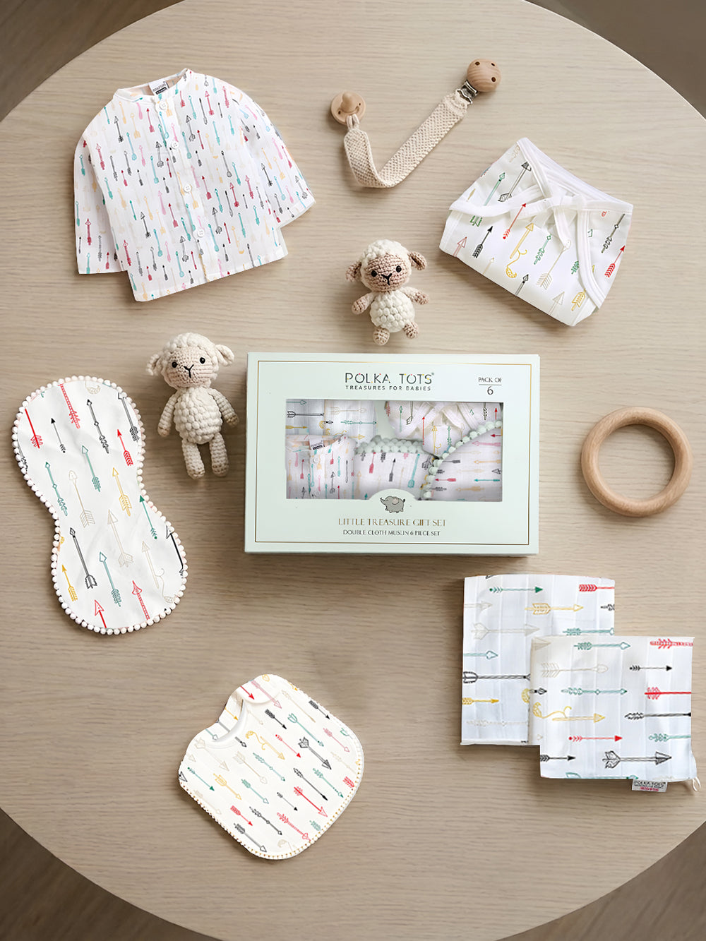 Polka Tots Newborn Pack of 6 100% Soft Double-Layer Muslin Cotton Essentials Gift Box – Cupid Print