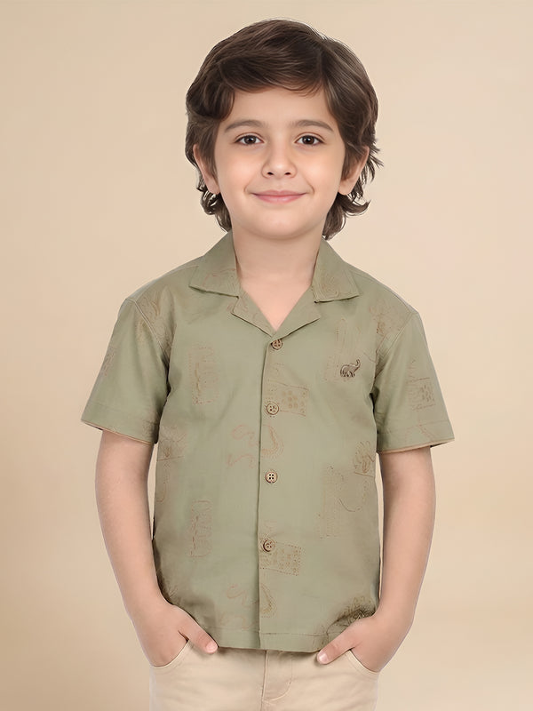 Polka Tots Half Sleeves Embroidered Shirt - Green